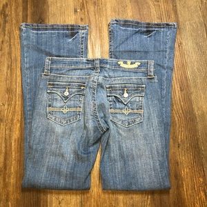 NEW. ~ Indigo Royalty Embroidery Flare Jeans Sz 7